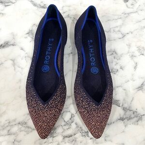 Rothy's midnight metallic pointed toe flats navy blue gold size 7.5